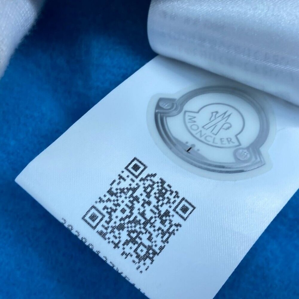 MONCLER down logo fringe Scarf wool blue - Picture 4 of 9